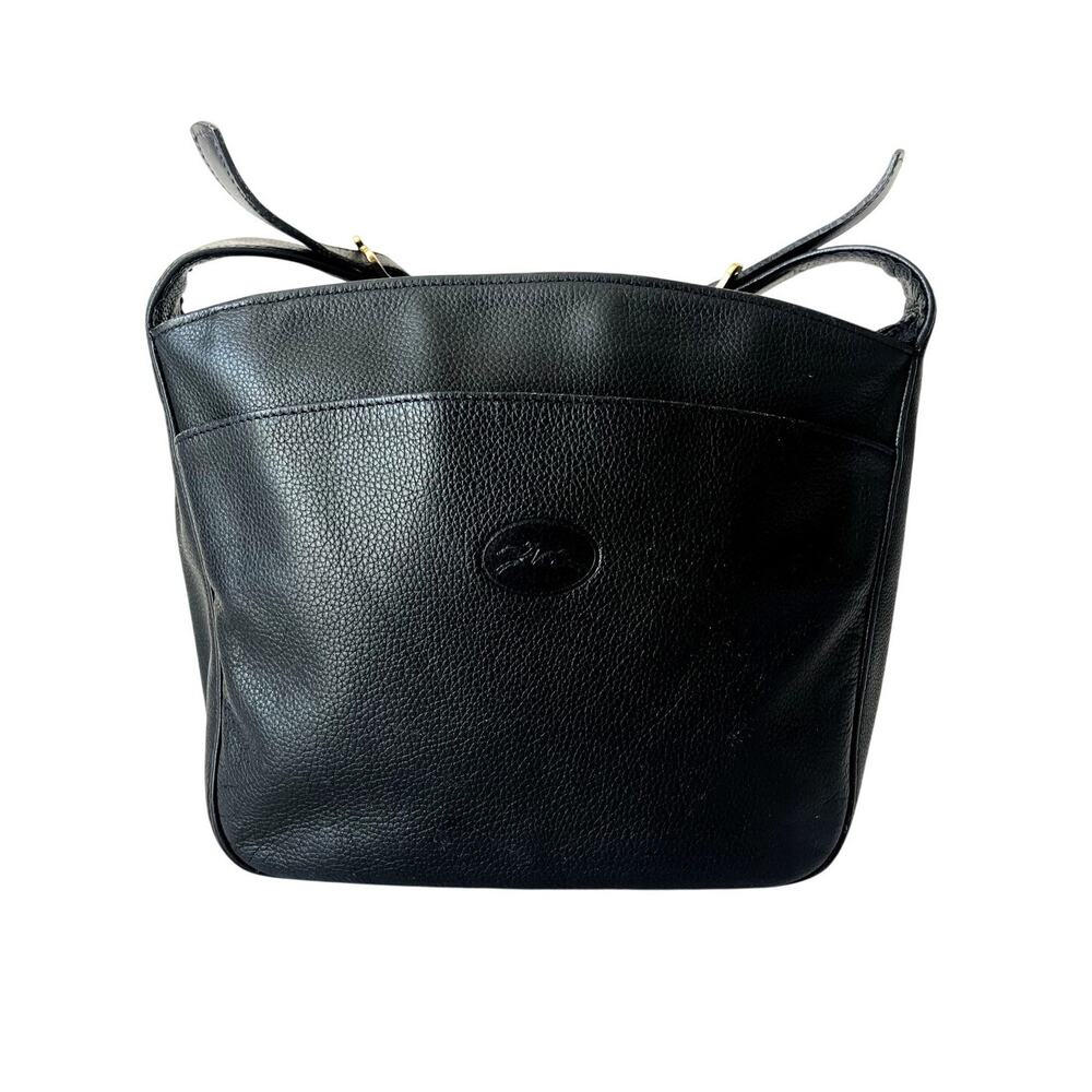 Longchamp Le Foulonne Black Pebbled Leather Vintage Crossbody Bag Y2K France